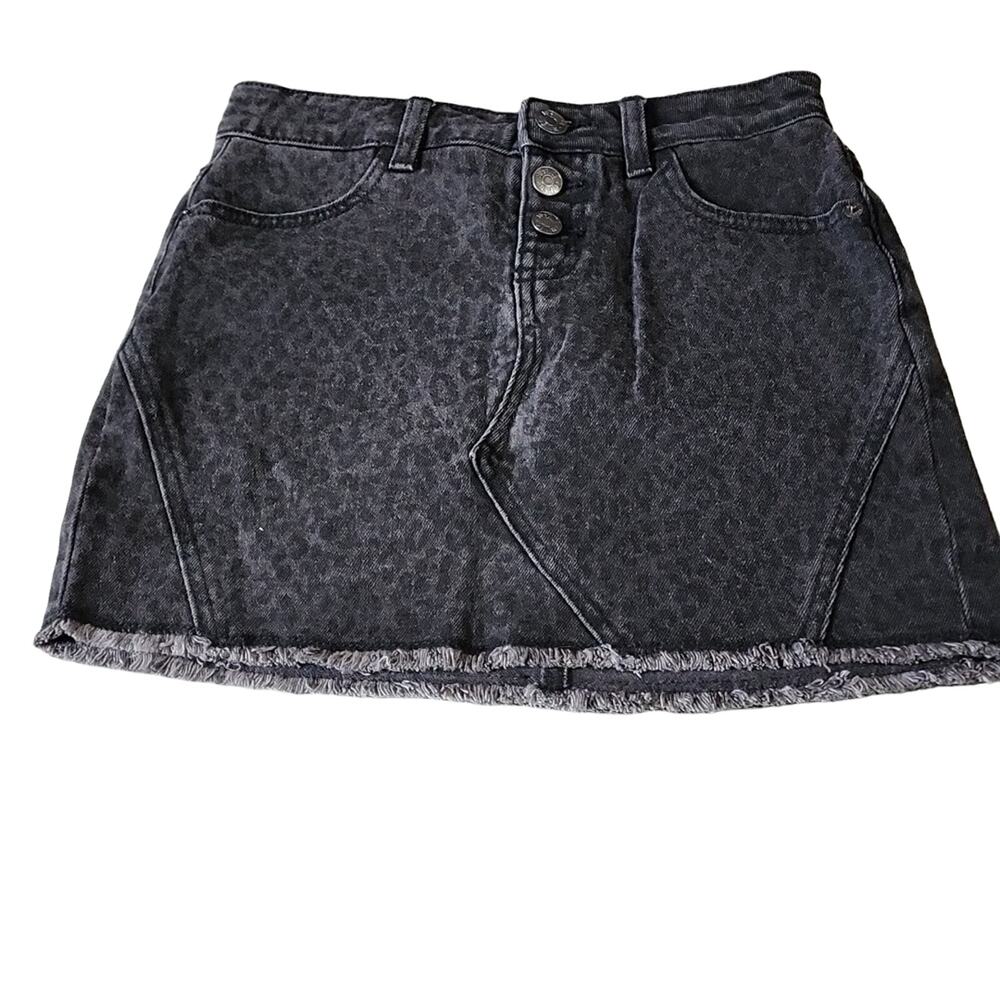 Justice Black/Gray Animal Print Denim Skirt, NWT